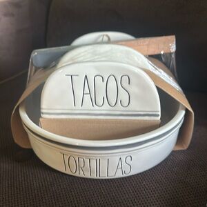 Rae Dunn White Tortilla Warmer/2 Taco Holders